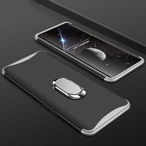Hard Rigid Plastic Matte Finish Front and Back Cover Case 360 Degrees with Finger Ring Stand S01 for Oppo Find X Silver