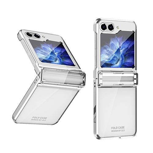 Hard Rigid Plastic Matte Finish Front and Back Cover Case 360 Degrees ZL10 for Samsung Galaxy Z Flip5 5G Silver