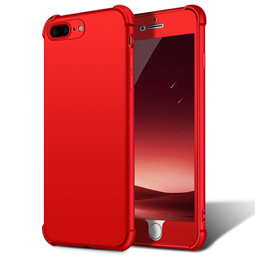 Hard Rigid Plastic Matte Finish Front and Back Snap On Case 360 Degrees D01 for Apple iPhone 8 Plus Red
