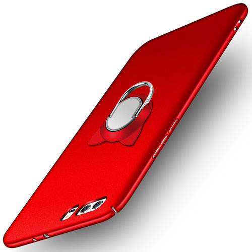 Hard Rigid Plastic Matte Finish Snap On Case with Finger Ring Stand A02 for Huawei Honor 9 Premium Red