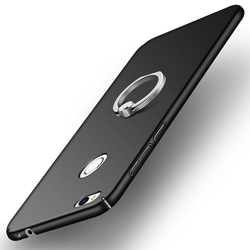 Hard Rigid Plastic Matte Finish Snap On Case with Finger Ring Stand A03 for Huawei GR3 (2017) Black