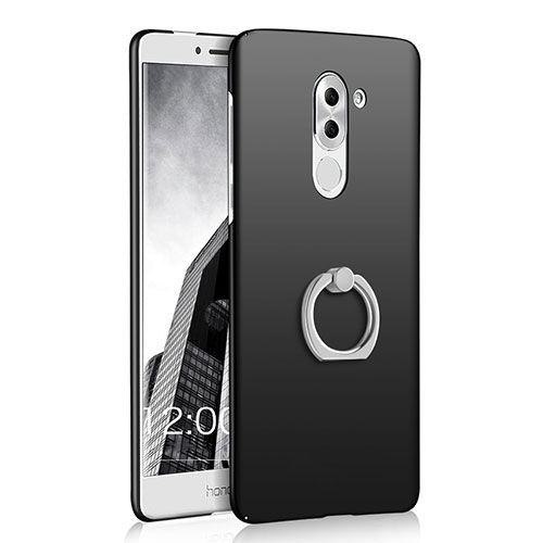 Hard Rigid Plastic Matte Finish Snap On Case with Finger Ring Stand A03 for Huawei Mate 9 Lite Black