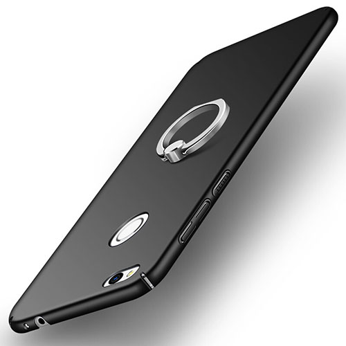 Hard Rigid Plastic Matte Finish Snap On Case with Finger Ring Stand A03 for Huawei P8 Lite (2017) Black