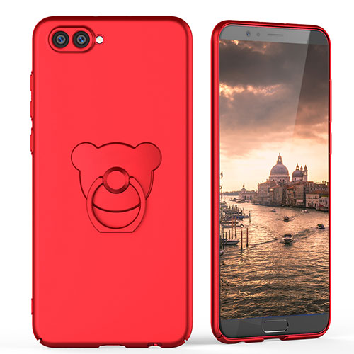 Hard Rigid Plastic Matte Finish Snap On Case with Finger Ring Stand A04 for Huawei Honor V10 Red