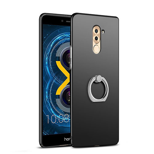 Hard Rigid Plastic Matte Finish Snap On Case with Finger Ring Stand A04 for Huawei Mate 9 Lite Black