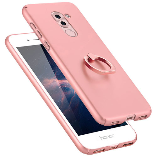 Hard Rigid Plastic Matte Finish Snap On Case with Finger Ring Stand A06 for Huawei Honor 6X Pink