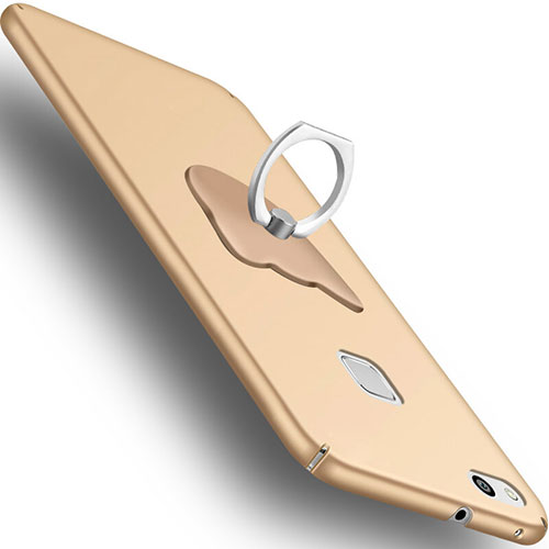 Hard Rigid Plastic Matte Finish Snap On Case with Finger Ring Stand C01 for Huawei P10 Lite Gold