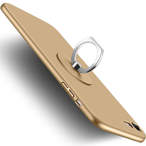 Hard Rigid Plastic Matte Finish Snap On Case with Finger Ring Stand for Apple iPhone 8 Gold