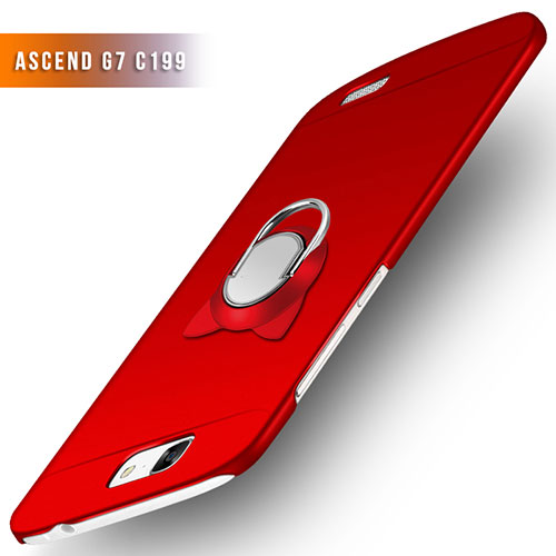 Hard Rigid Plastic Matte Finish Snap On Case with Finger Ring Stand for Huawei Ascend G7 Red