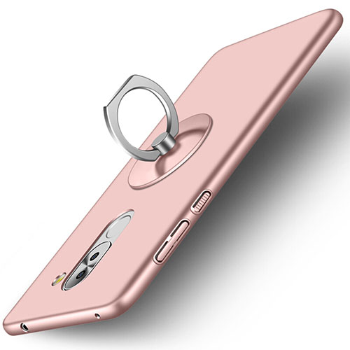 Hard Rigid Plastic Matte Finish Snap On Case with Finger Ring Stand for Huawei GR5 (2017) Rose Gold