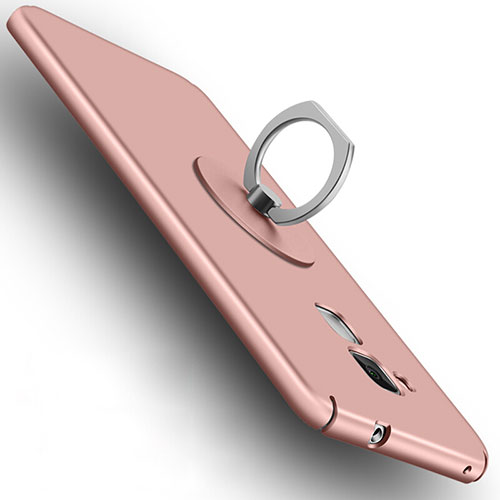 Hard Rigid Plastic Matte Finish Snap On Case with Finger Ring Stand for Huawei GR5 Mini Rose Gold