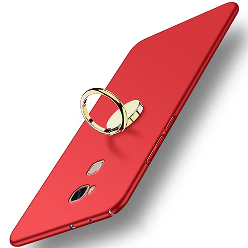 Hard Rigid Plastic Matte Finish Snap On Case with Finger Ring Stand for Huawei Honor 5X Red