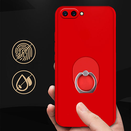 Hard Rigid Plastic Matte Finish Snap On Case with Finger Ring Stand for Huawei Honor V10 Red