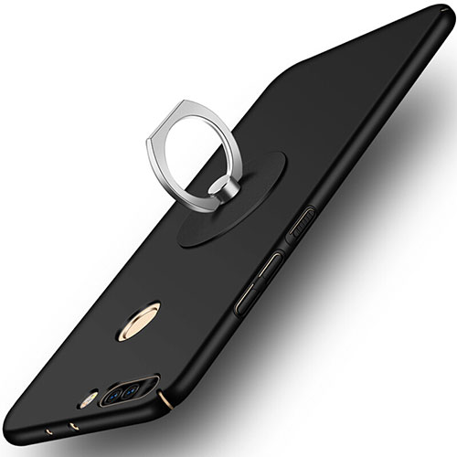 Hard Rigid Plastic Matte Finish Snap On Case with Finger Ring Stand for Huawei Honor V9 Black