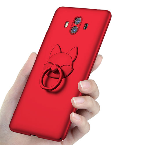 Hard Rigid Plastic Matte Finish Snap On Case with Finger Ring Stand for Huawei Mate 10 Red