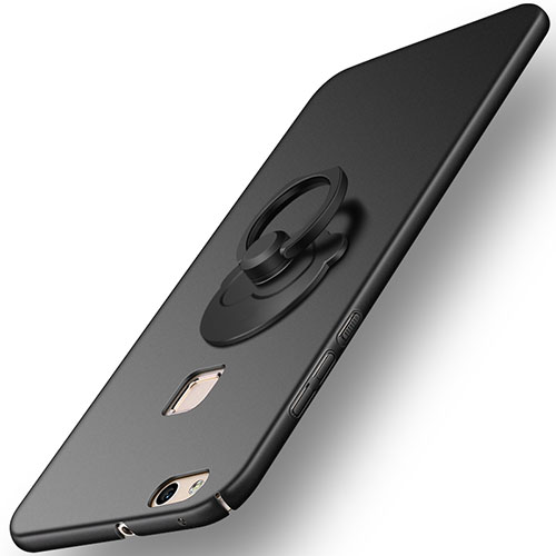 Hard Rigid Plastic Matte Finish Snap On Case with Finger Ring Stand for Huawei P10 Lite Black