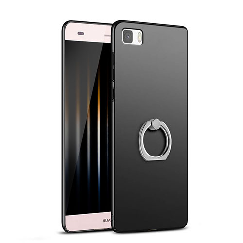 Hard Rigid Plastic Matte Finish Snap On Case with Finger Ring Stand for Huawei P8 Lite Black