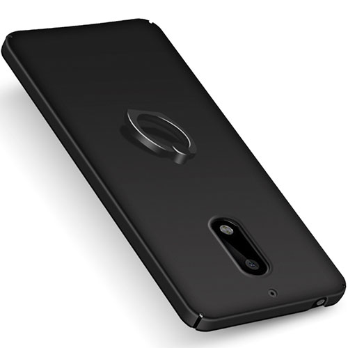 Hard Rigid Plastic Matte Finish Snap On Case with Finger Ring Stand for Nokia 6 Black