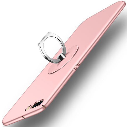 Hard Rigid Plastic Matte Finish Snap On Case with Finger Ring Stand for OnePlus 5 Rose Gold