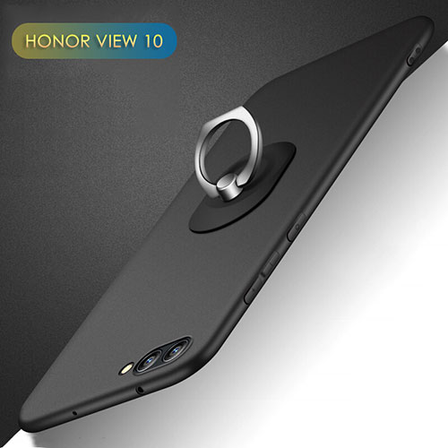 Hard Rigid Plastic Matte Finish Snap On Case with Finger Ring Stand Q02 for Huawei Honor View 10 Black