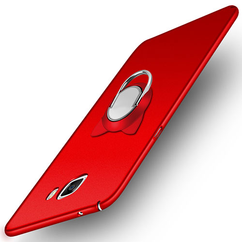 Hard Rigid Plastic Matte Finish Snap On Case with Magnetic Finger Ring Stand for Samsung Galaxy A9 Pro (2016) SM-A9100 Red