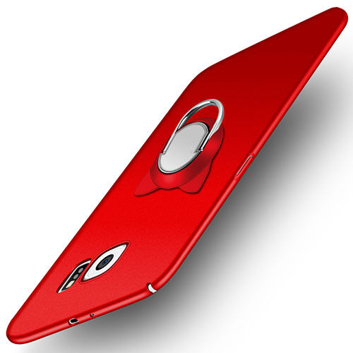 Hard Rigid Plastic Matte Finish Snap On Case with Magnetic Finger Ring Stand for Samsung Galaxy S6 SM-G920 Red