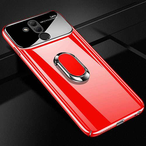 Hard Rigid Plastic Mirror Cover Case 360 Degrees Magnetic Finger Ring Stand for Huawei Mate 20 Lite Red