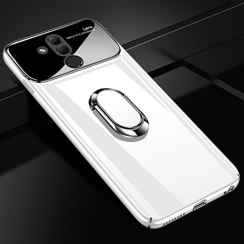 Hard Rigid Plastic Mirror Cover Case 360 Degrees Magnetic Finger Ring Stand for Huawei Mate 20 Lite White
