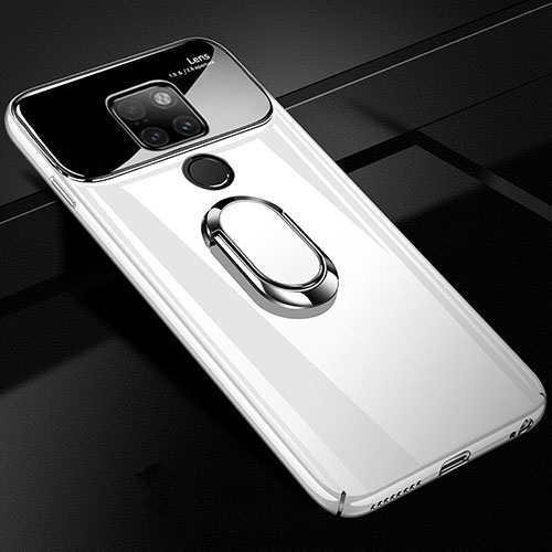 Hard Rigid Plastic Mirror Cover Case 360 Degrees Magnetic Finger Ring Stand for Huawei Mate 20 White