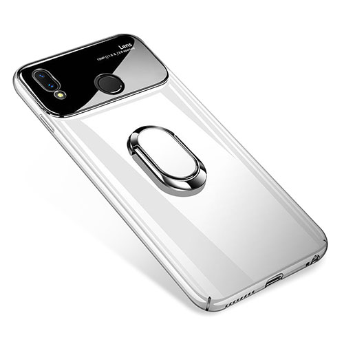 Hard Rigid Plastic Mirror Cover Case 360 Degrees Magnetic Finger Ring Stand for Huawei P Smart+ Plus White