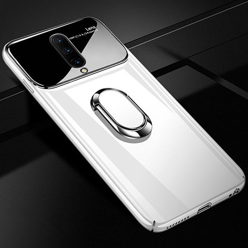 Hard Rigid Plastic Mirror Cover Case 360 Degrees Magnetic Finger Ring Stand for OnePlus 7 Pro White