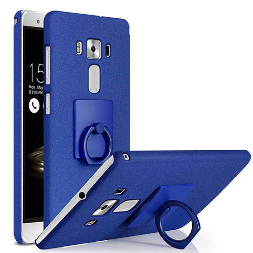 Hard Rigid Plastic Quicksand Cover with Finger Ring Stand for Asus Zenfone 3 Deluxe ZS570KL ZS550ML Blue