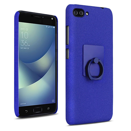 Hard Rigid Plastic Quicksand Cover with Finger Ring Stand for Asus Zenfone 4 Max ZC554KL Blue