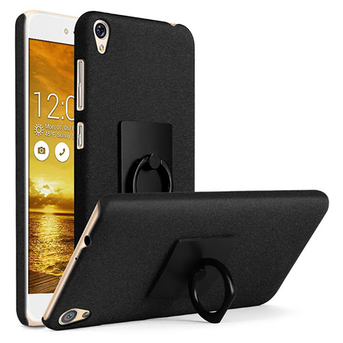 Hard Rigid Plastic Quicksand Cover with Finger Ring Stand for Asus Zenfone Live ZB501KL Black