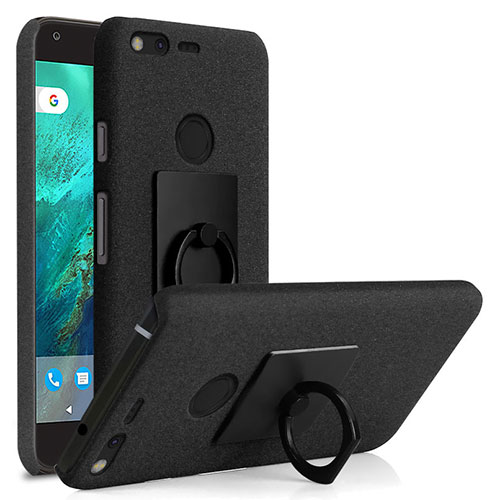 Hard Rigid Plastic Quicksand Cover with Finger Ring Stand for Google Pixel XL Black