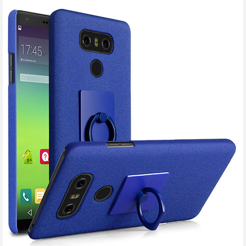 Hard Rigid Plastic Quicksand Cover with Finger Ring Stand for LG G6 Blue