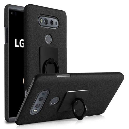 Hard Rigid Plastic Quicksand Cover with Finger Ring Stand for LG V20 Black