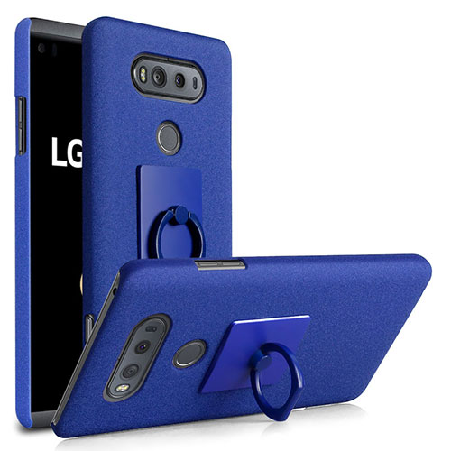 Hard Rigid Plastic Quicksand Cover with Finger Ring Stand for LG V20 Blue
