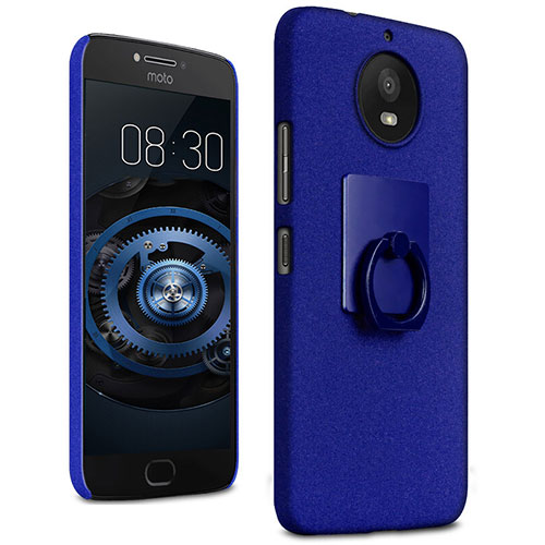Hard Rigid Plastic Quicksand Cover with Finger Ring Stand for Motorola Moto G5S Blue