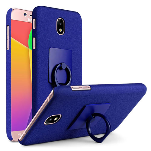 Hard Rigid Plastic Quicksand Cover with Finger Ring Stand for Samsung Galaxy J7 (2017) Duos J730F Blue