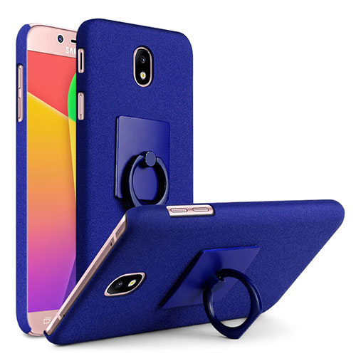 Hard Rigid Plastic Quicksand Cover with Finger Ring Stand for Samsung Galaxy J7 Pro Blue