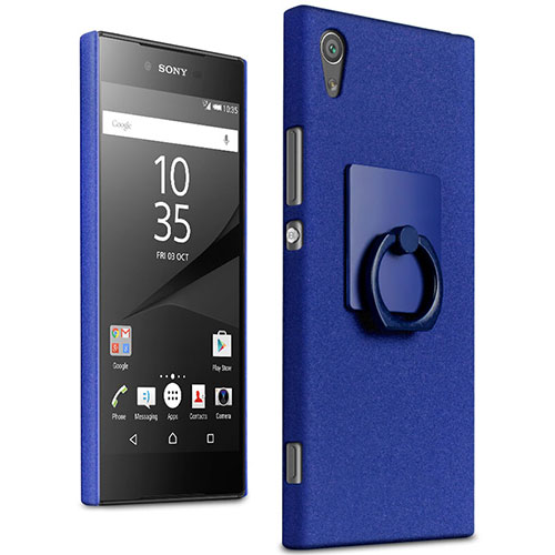 Hard Rigid Plastic Quicksand Cover with Finger Ring Stand for Sony Xperia XA1 Ultra Blue