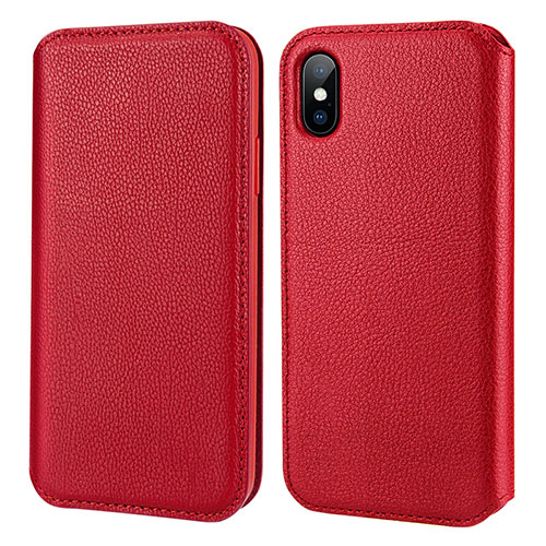 Leather Case Flip Cover for Apple iPhone Xs Max Red