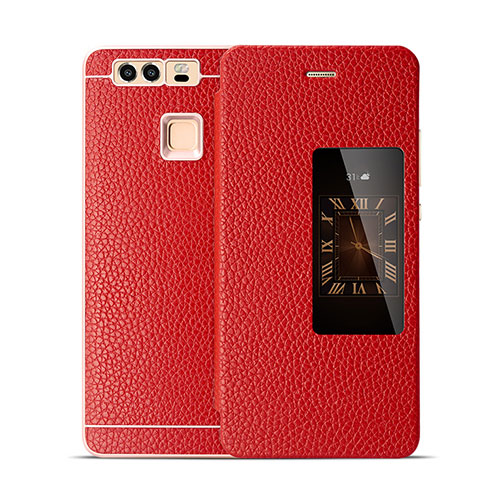 Leather Case Flip Cover for Huawei P9 Red