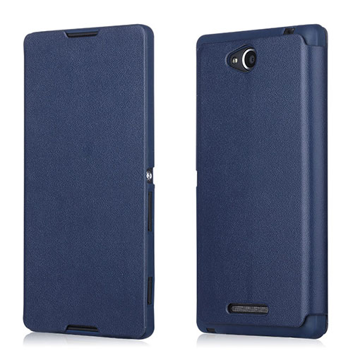 Leather Case Flip Cover for Sony Xperia C S39h Blue