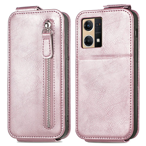 Leather Case Flip Cover Vertical for Oppo Reno7 4G Rose Gold