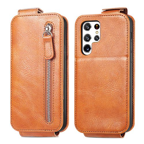 Leather Case Flip Cover Vertical for Samsung Galaxy S23 Ultra 5G Brown