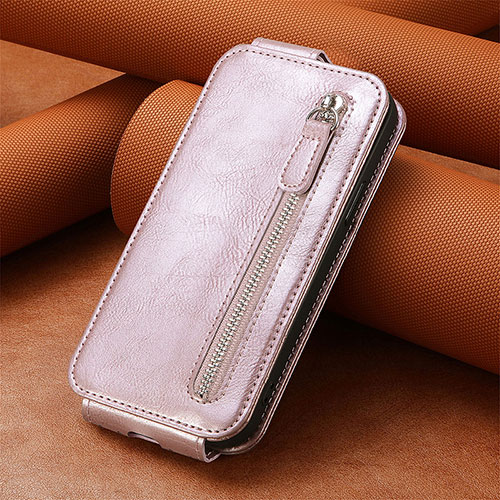 Leather Case Flip Cover Vertical S01D for Samsung Galaxy S22 Ultra 5G Rose Gold