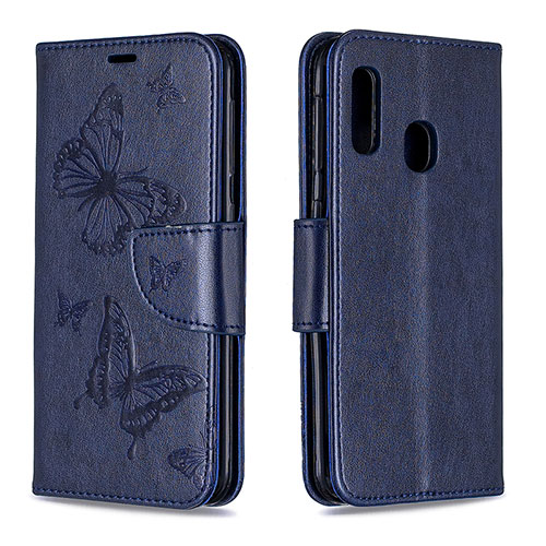Leather Case Stands Butterfly Flip Cover Holder B01F for Samsung Galaxy A20e Blue