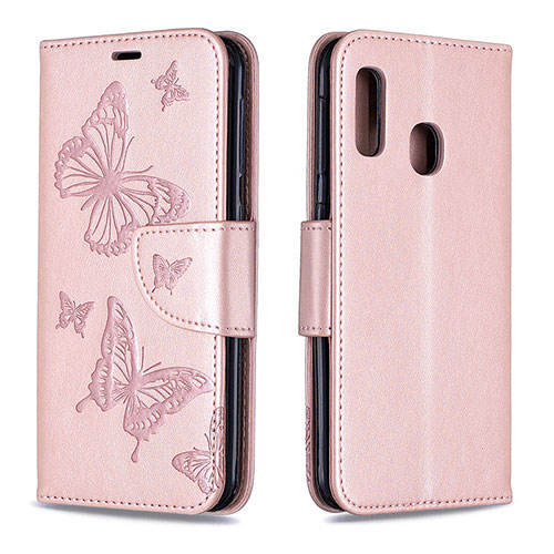 Leather Case Stands Butterfly Flip Cover Holder B01F for Samsung Galaxy A20e Rose Gold